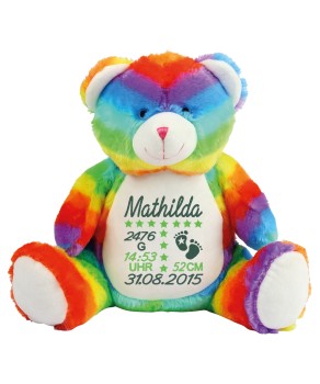 Stofftier Bär Regenbogen bestickt mit Namen